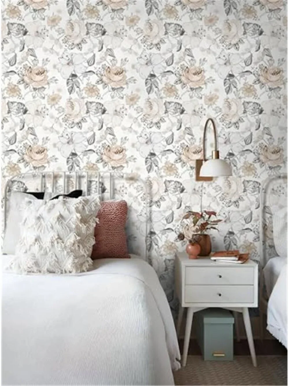 Floral Peel Stick Wallpaper Farmhouse Removable Vinyl Contact Paper Beige White